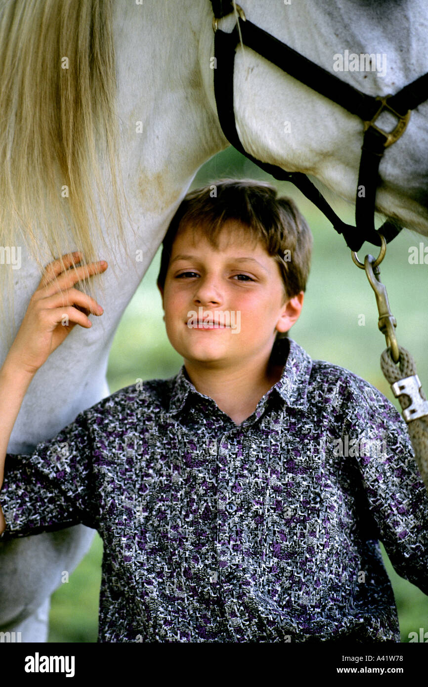10 Year Old Boy With His Horse Dexter Oregon U S A Stock Photo Alamy