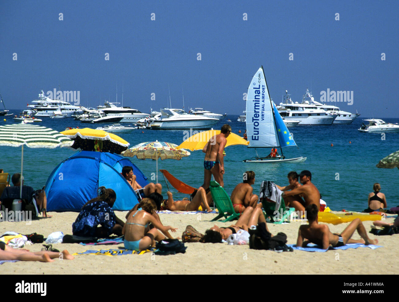 Plage de Pampelonne Côte d'Azur Saint Tropez  France Beach Mediterranean Stock Photo