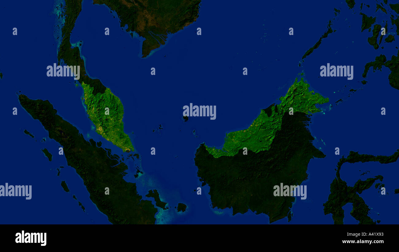 Satellite Image Of Malaysia Highlighted Stock Photo Alamy