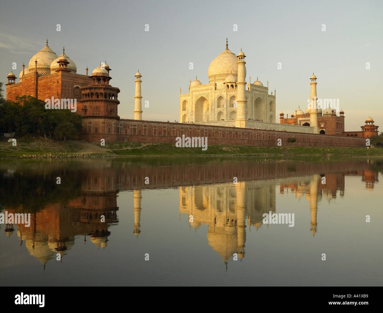 The Taj Mahal over the Yamuna River in Agra in India Stock Photo