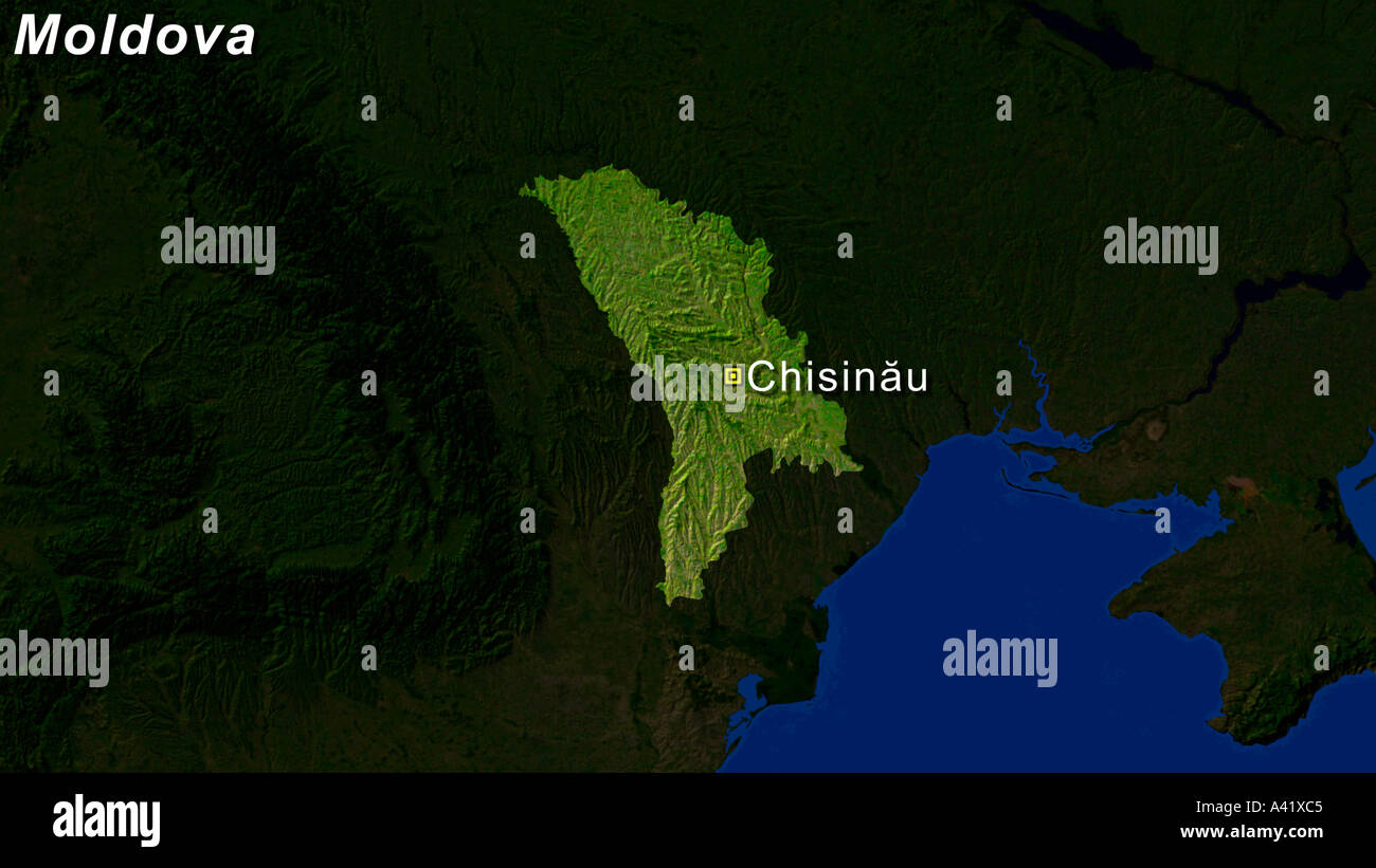 Satellite Image Of Moldova With Chisinau Highlighted Stock Photo