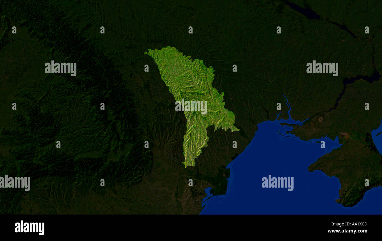 Satellite Image Of Moldova Highlighted Stock Photo