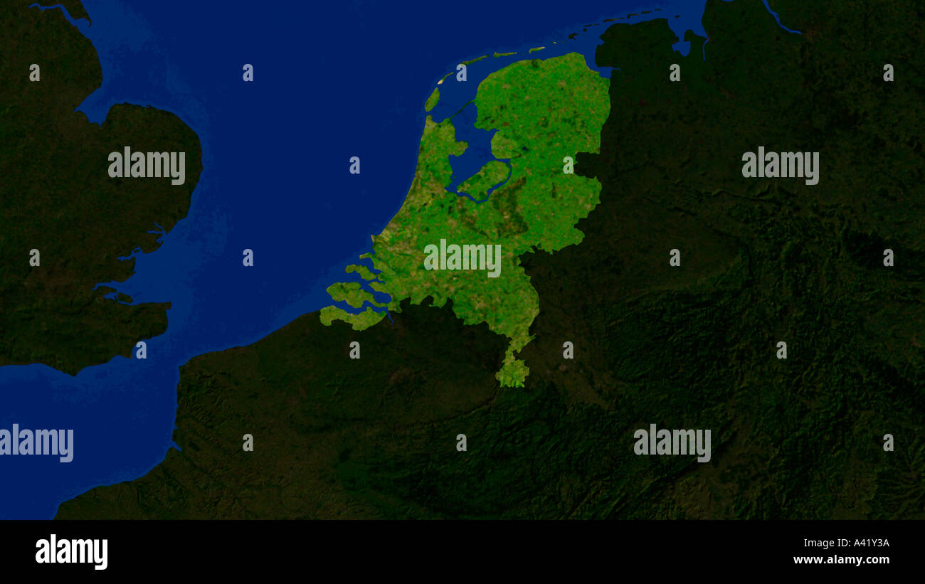 Satellite Image Of The Netherlands Highlighted Stock Photo - Alamy