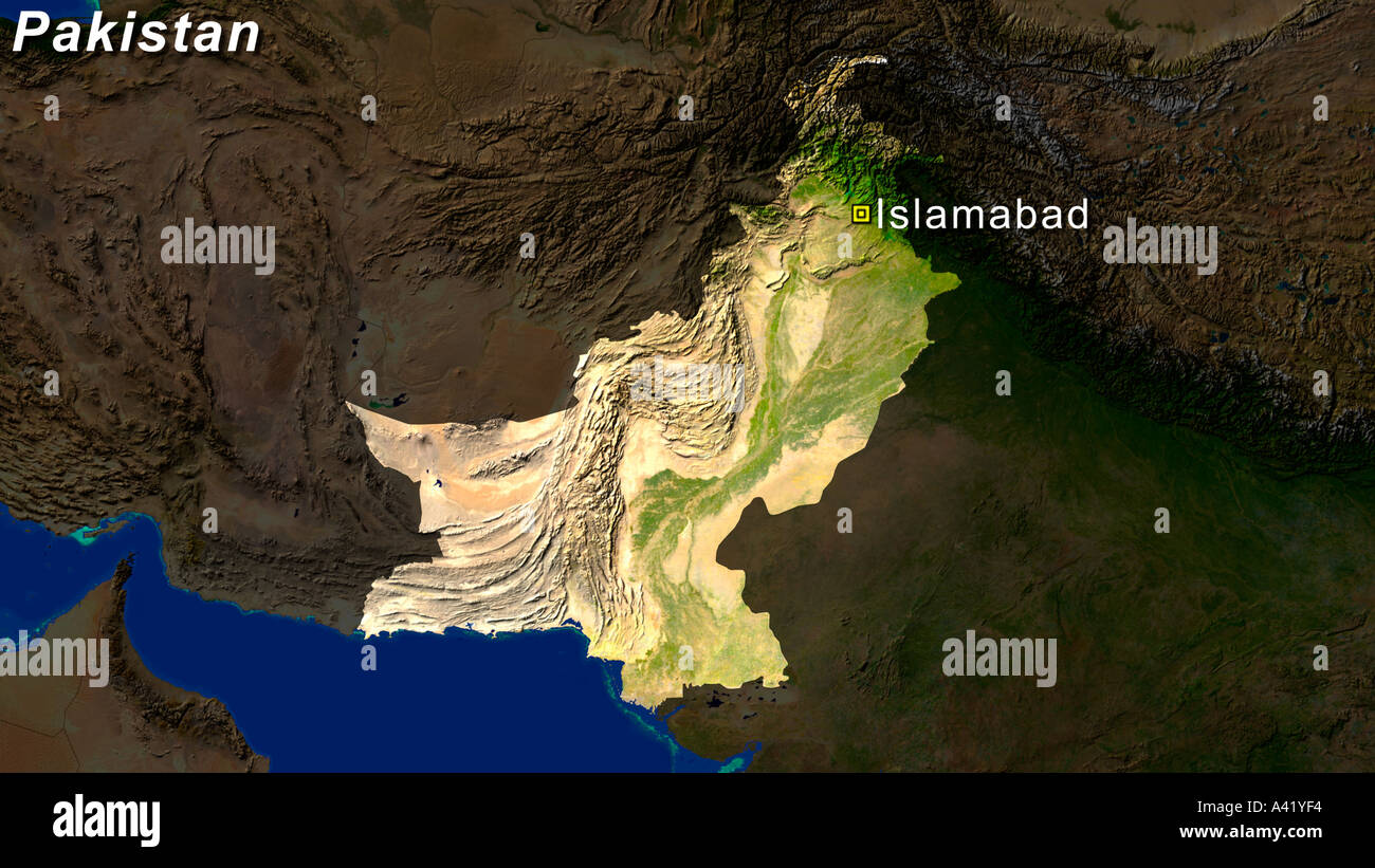 Satellite Image Of Pakistan With Islamabad Highlighted Stock Photo