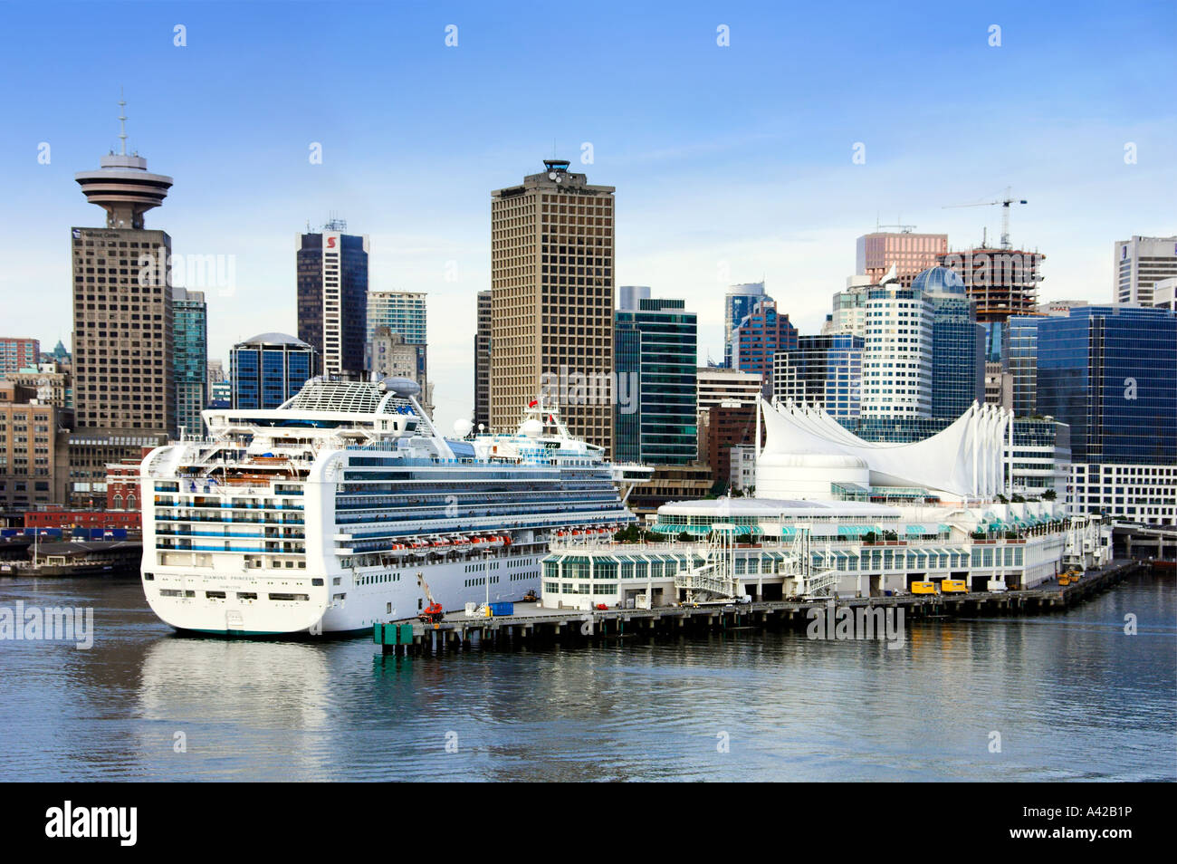 The Port of Vancouver skyline with cruise ships in Vancouver British