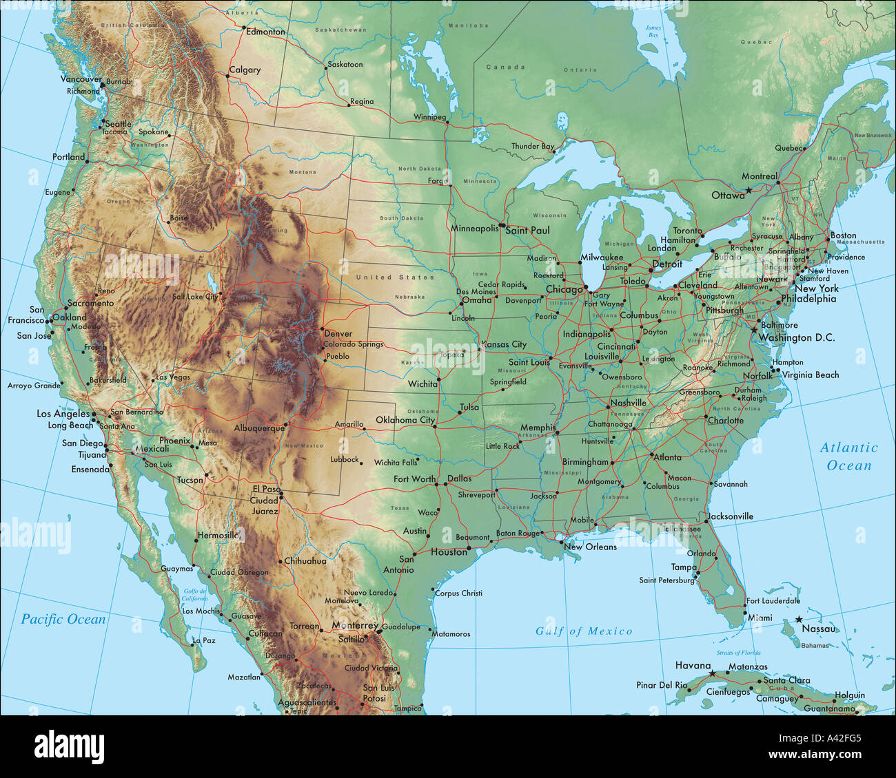 America Map Mountains Political Map Hi Res Stock Photography And Images Usa Map A42FG5