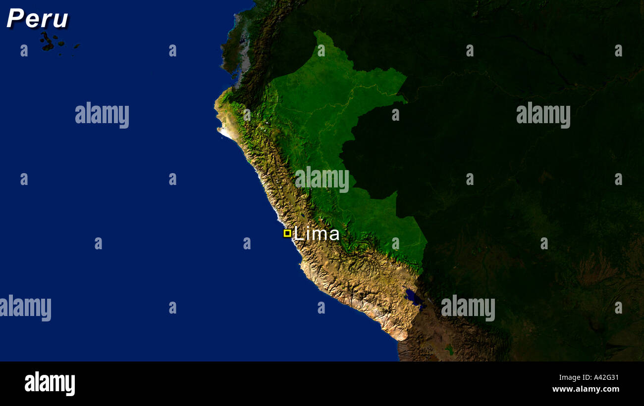 Satellite Image Of Peru With Lima Highlighted Stock Photo Alamy