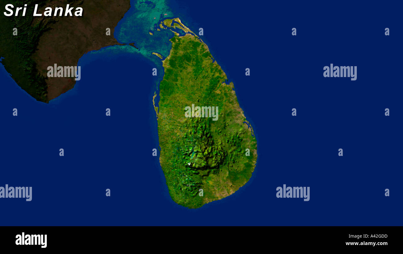 Satellite Image Of Sri Lanka Highlighted Stock Photo Alamy