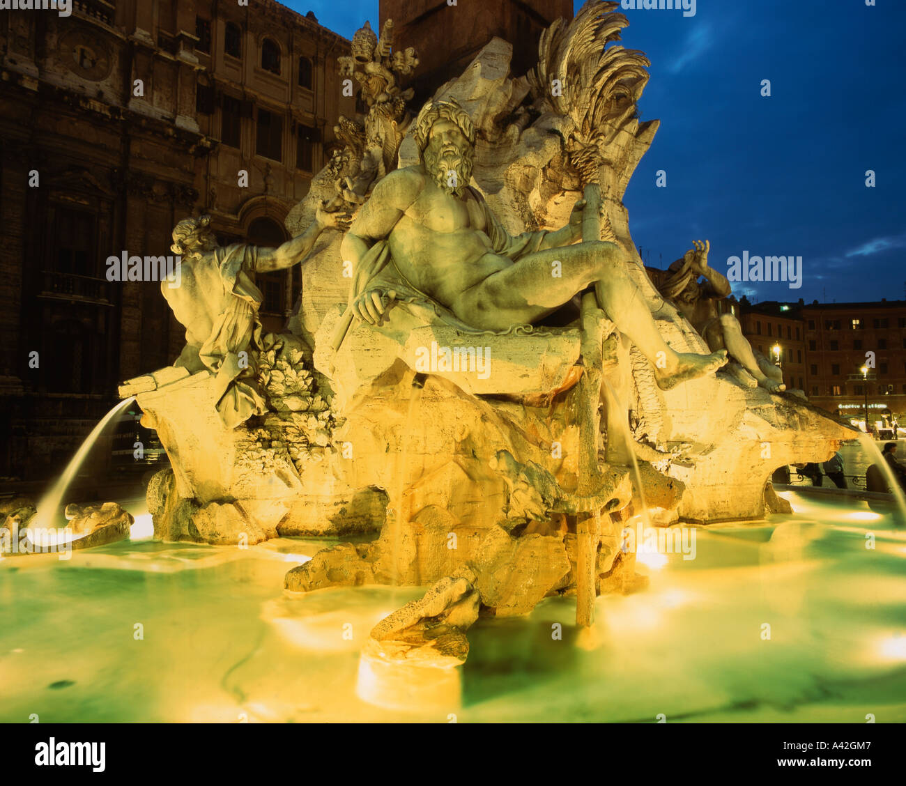 Rome Piazza Navona Four river fountain Stock Photo