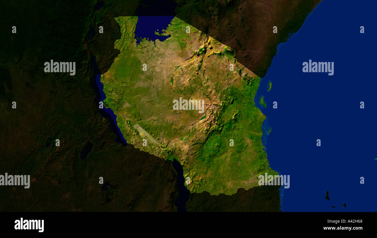 Satellite Map Of Tanzania Satellite Image Of Tanzania Highlighted Stock Photo - Alamy