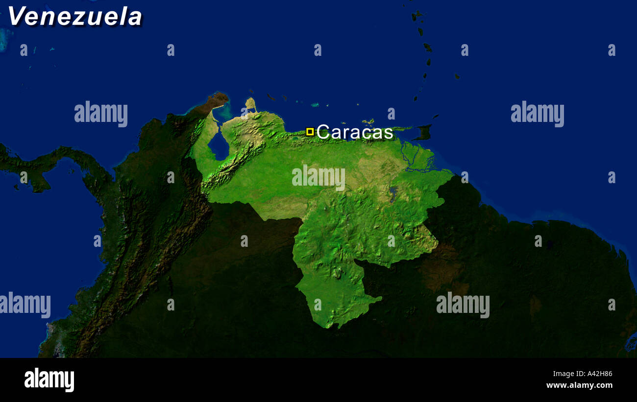 Satellite Image Of Venezuela With Caracas Highlighted Stock Photo Alamy