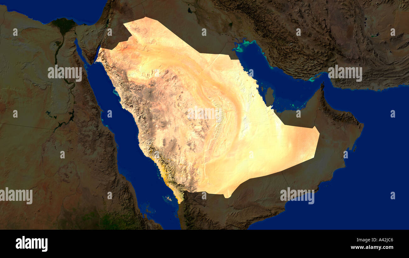 Satellite Image Of Saudi Arabia Highlighted Stock Photo - Alamy