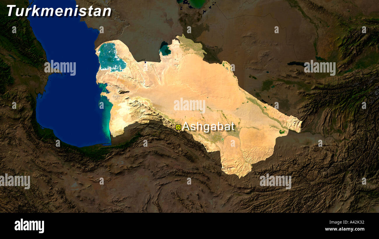 Satellite Image Of Turkmenistan Highlighted Stock Photo 3562289 Alamy