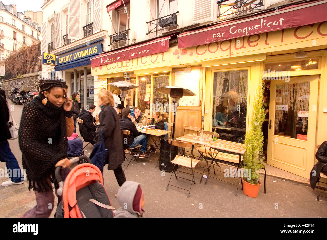 Paris France Montmatre Cafe black women with child Stock Photo