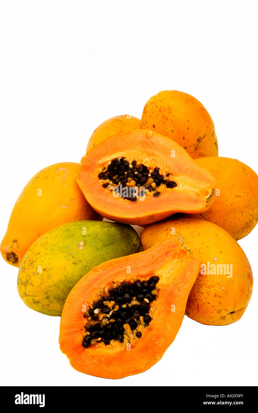 Papaya pawpaw fruits on white background Stock Photo