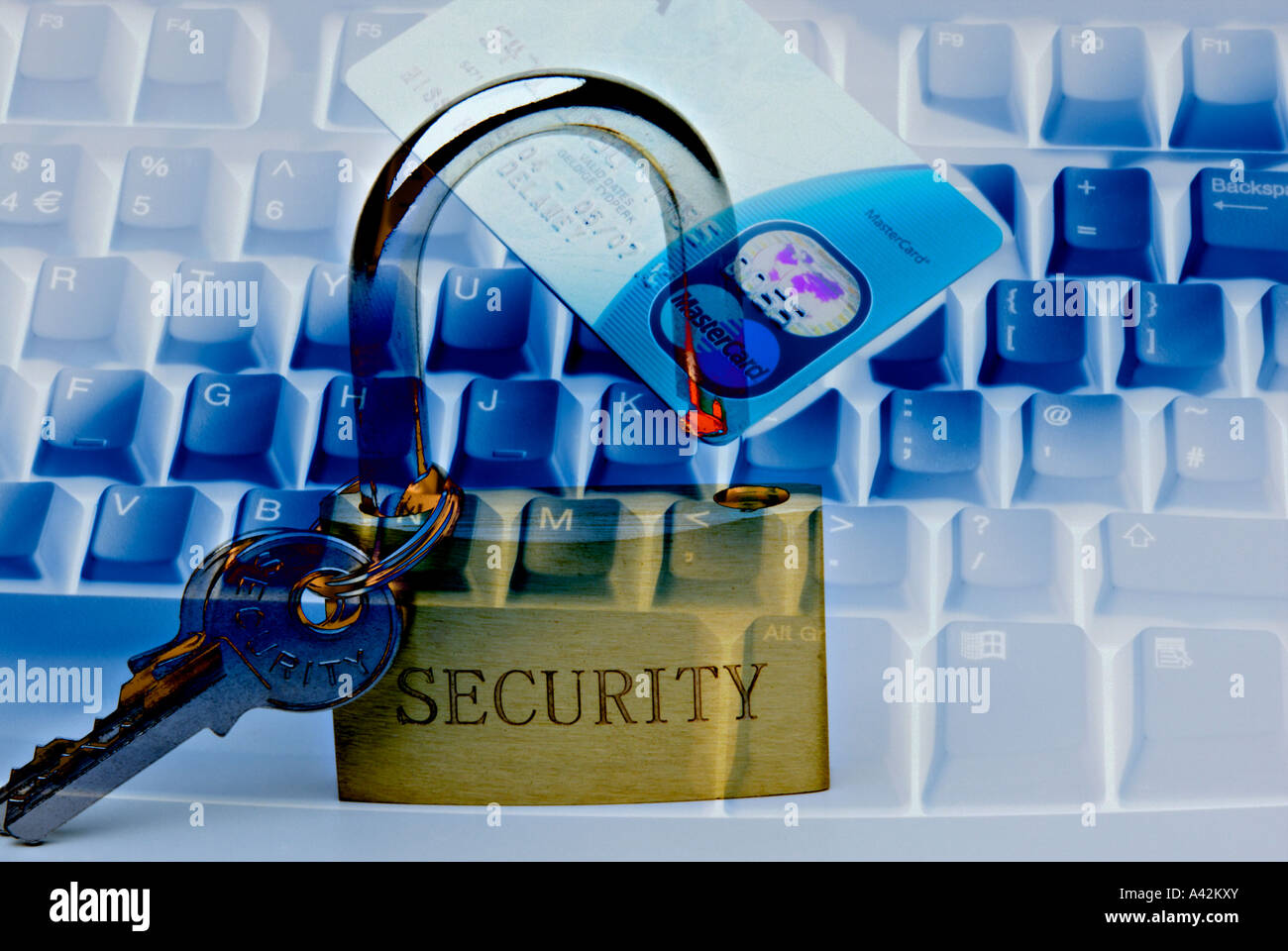 Computer keyboard lock and credit card Digital art Stock Photo - Alamy