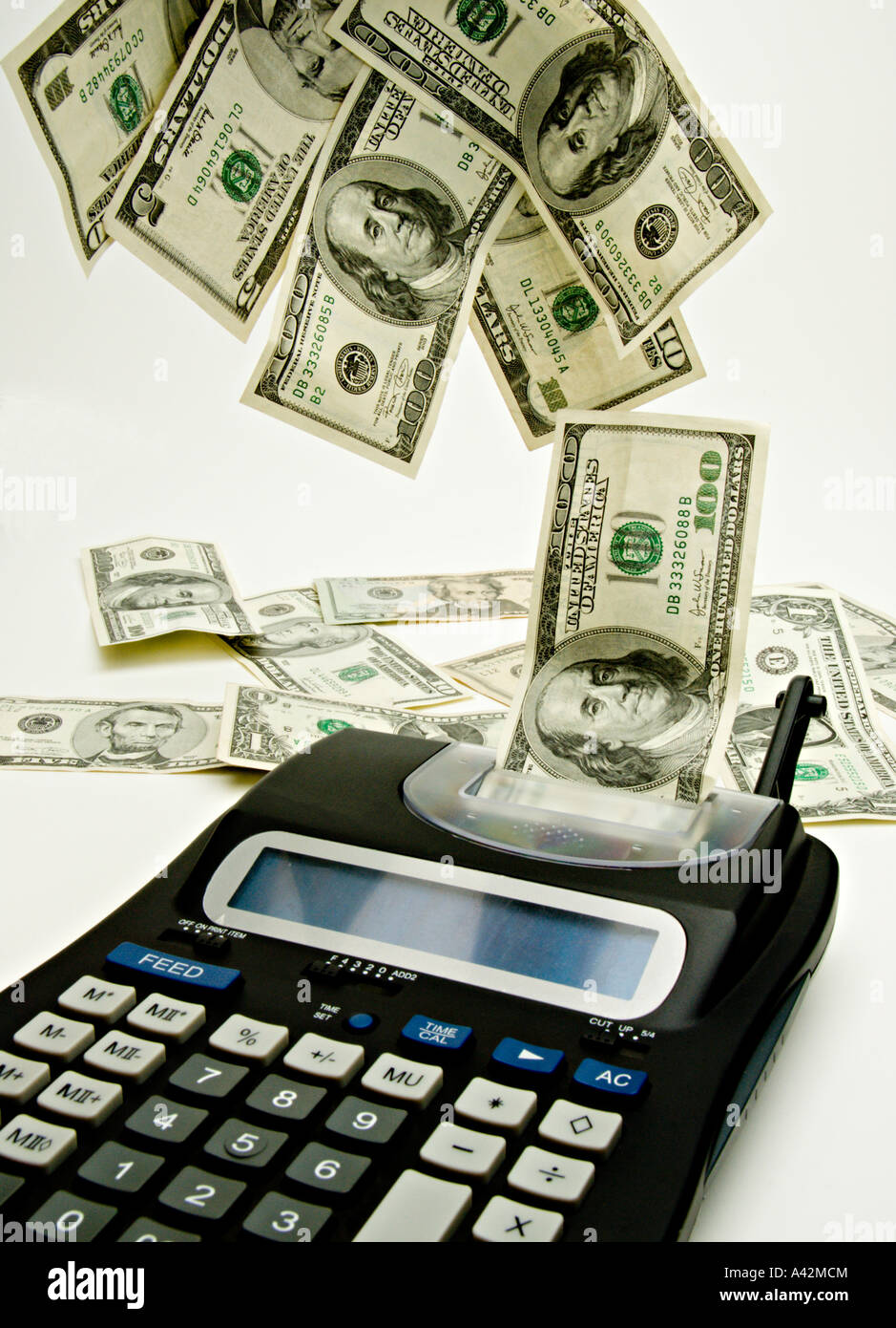 Printing Calculator and US dollar Conceptual Stock Photo