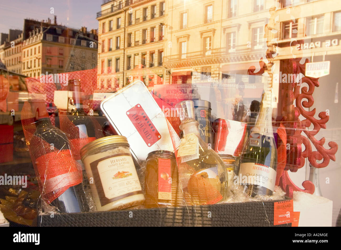 Paris France Place de la Madeleine Hediard gourmet shop  window delicatessen Stock Photo