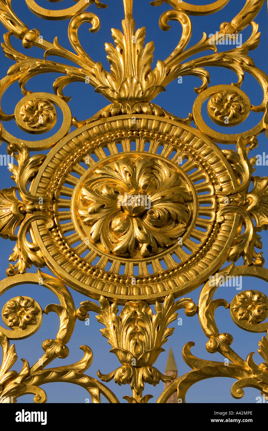 Paris France Detail of golden fence gate Tuileries Garden Stock Photo