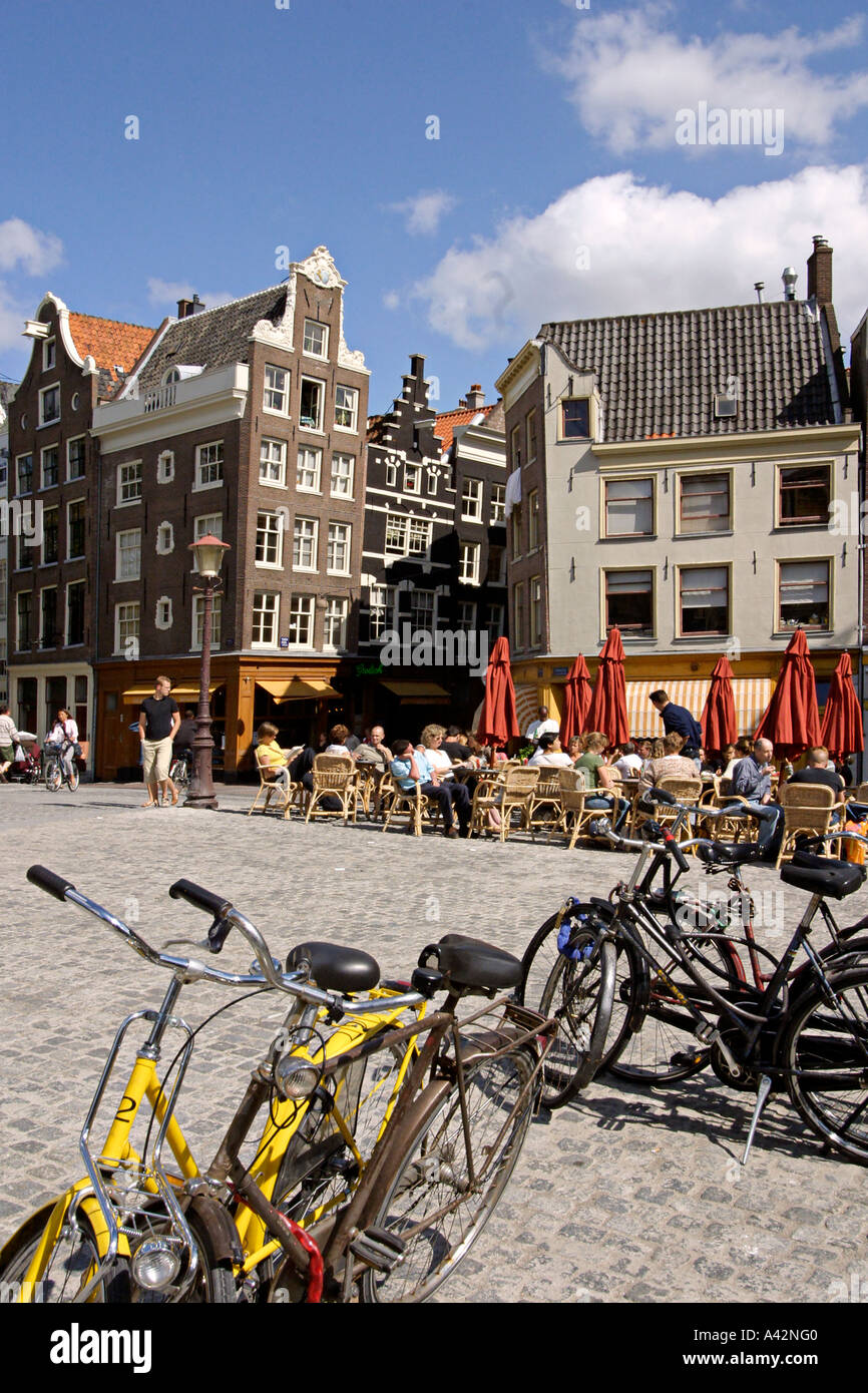 Amsterdam Jourdan cafe on a canal bridge typical architecture bicycles Stock Photo