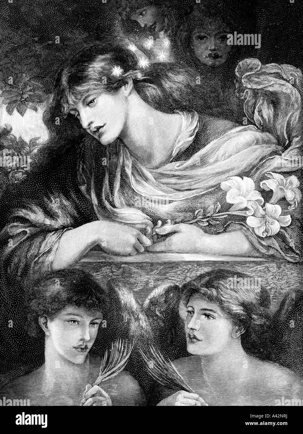 engraving of Dante Gabriel Rossetti s The Blessed Damozel Stock Photo