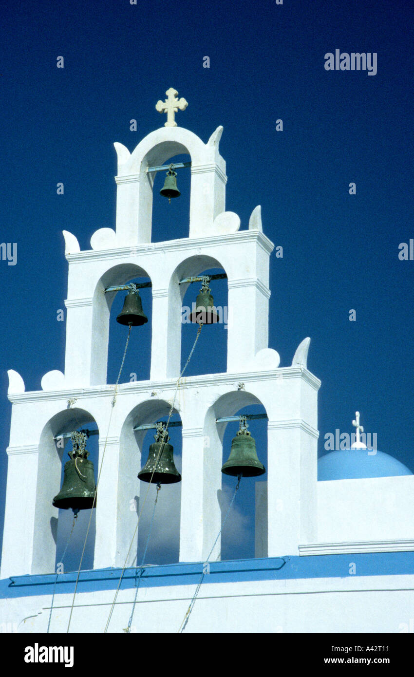 Bell tower of the church at  Oia, Santorini Island ,Greece Stock Photo