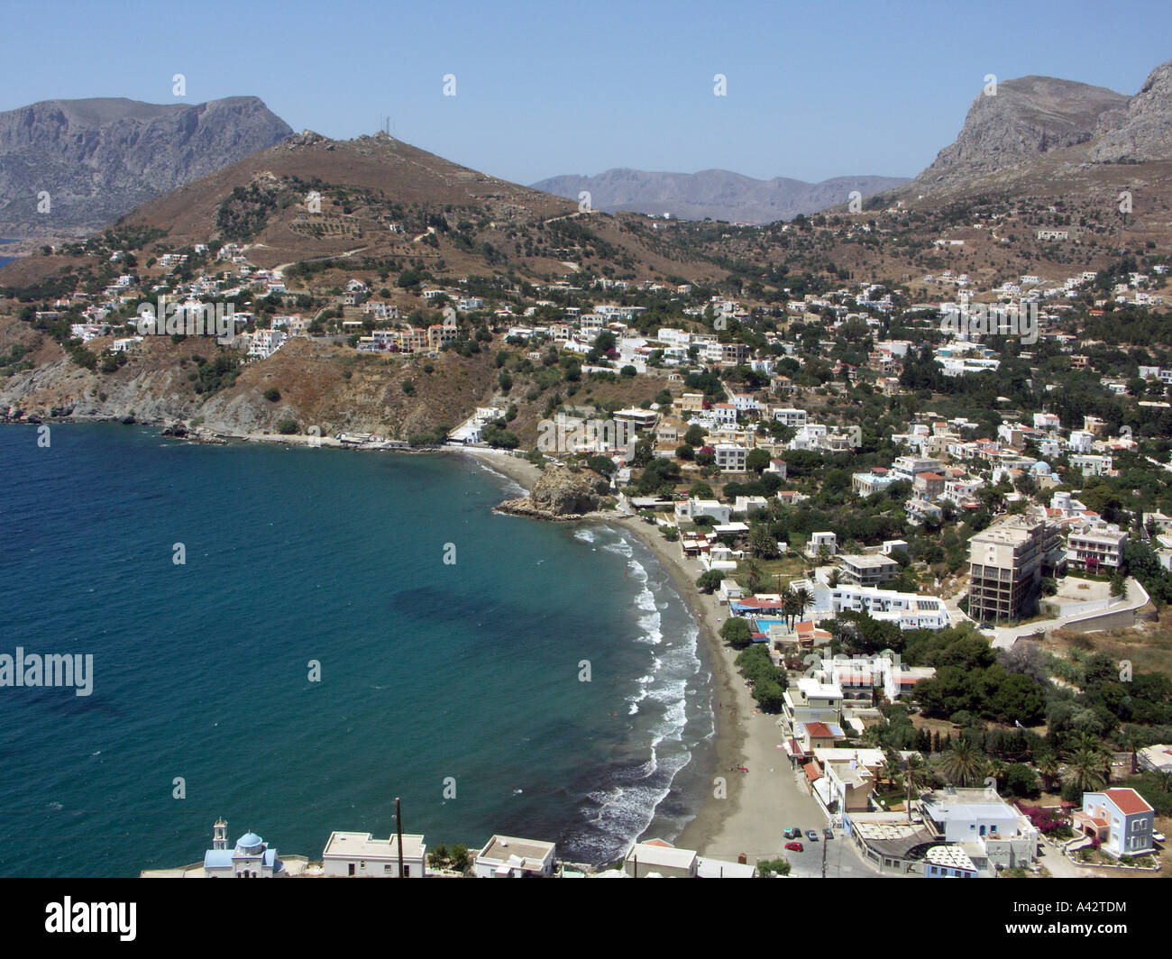 Looking down on Kantouni Beach in the Panormos region of Kalymnos