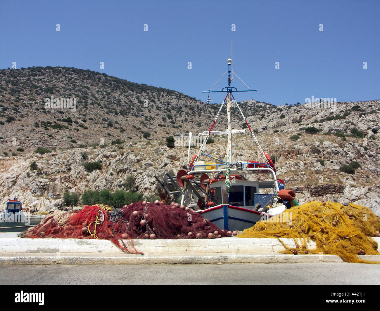 Fishing boat in the harbour at Vathi, Kalymnos, Dodecanese, Greece
