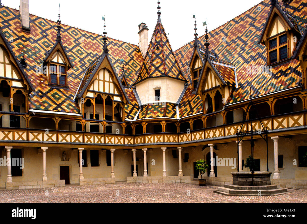 The Hotel Dieu hospital Beaune France French museum tiles Stock Photo