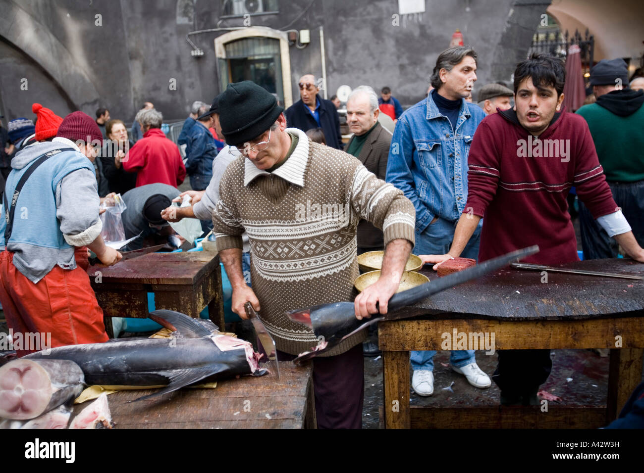 Catania fish market Sicily Italy Stock Photo