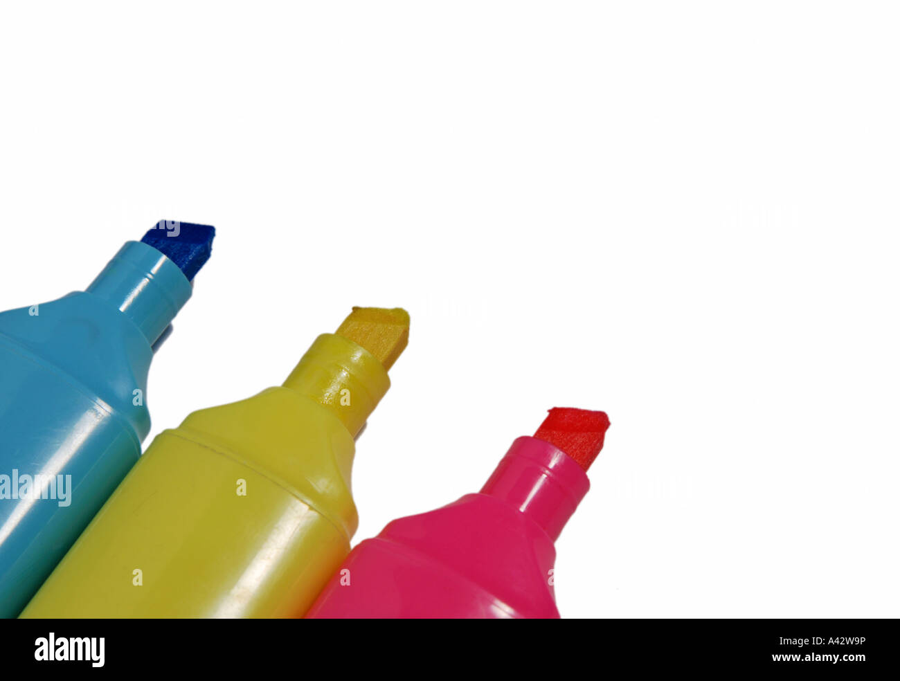 colourful marker highlighters on white background Stock Photo