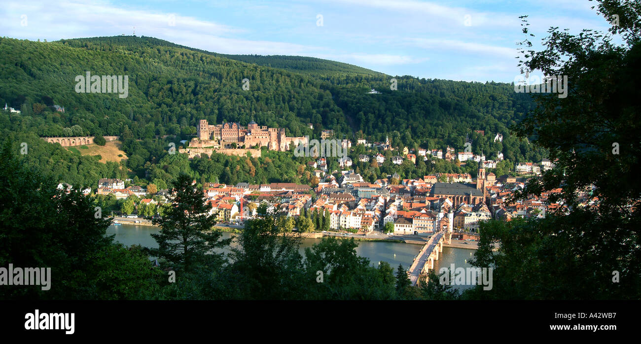 View of Heidelberg neckar river old city and castle Blick auf Heidelberg und Schloss Stock Photo