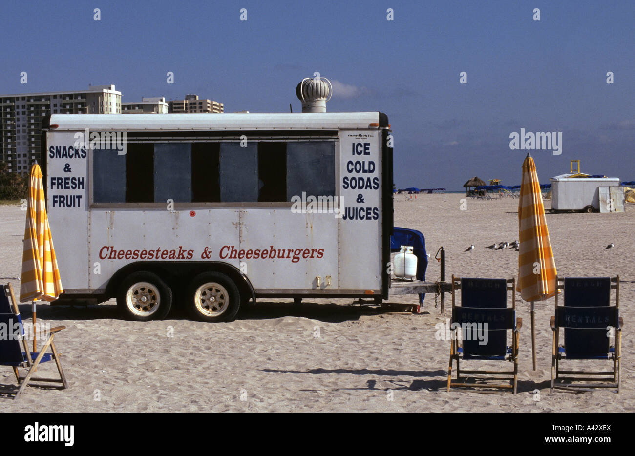 movable kiosk on the beach during the winter Miami Beach Florida Usa Stock Photo