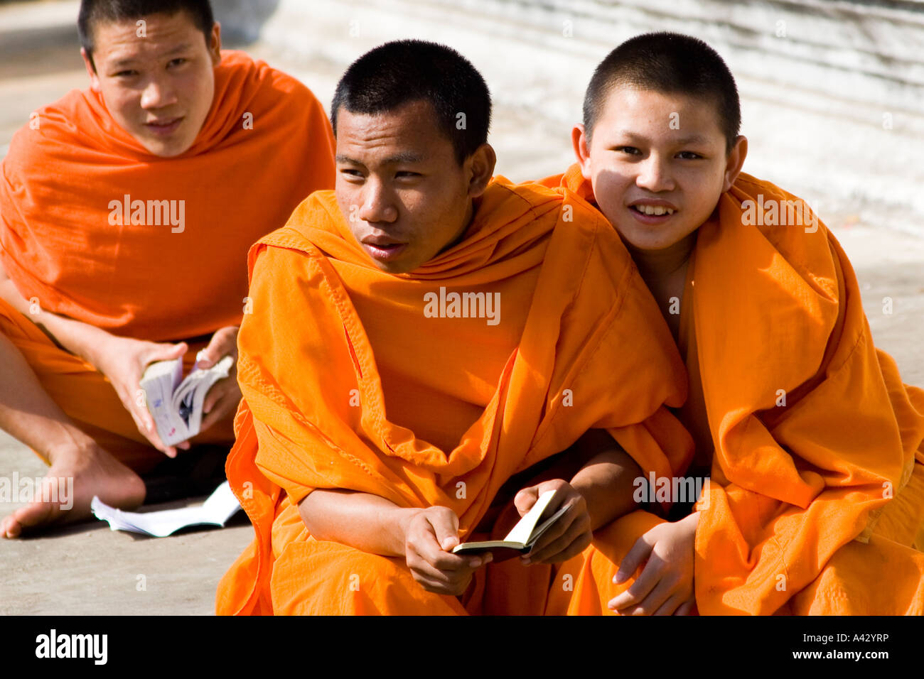 Monks and Novice Practice English Wat Saen Vat Sene Luang Prabang Laos Stock Photo