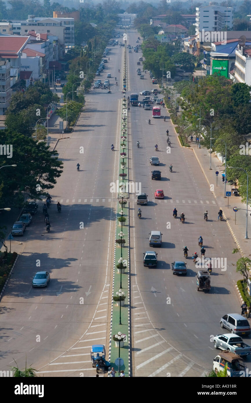 Street View from the Patuxai Monument Vientiane Laos Stock Photo