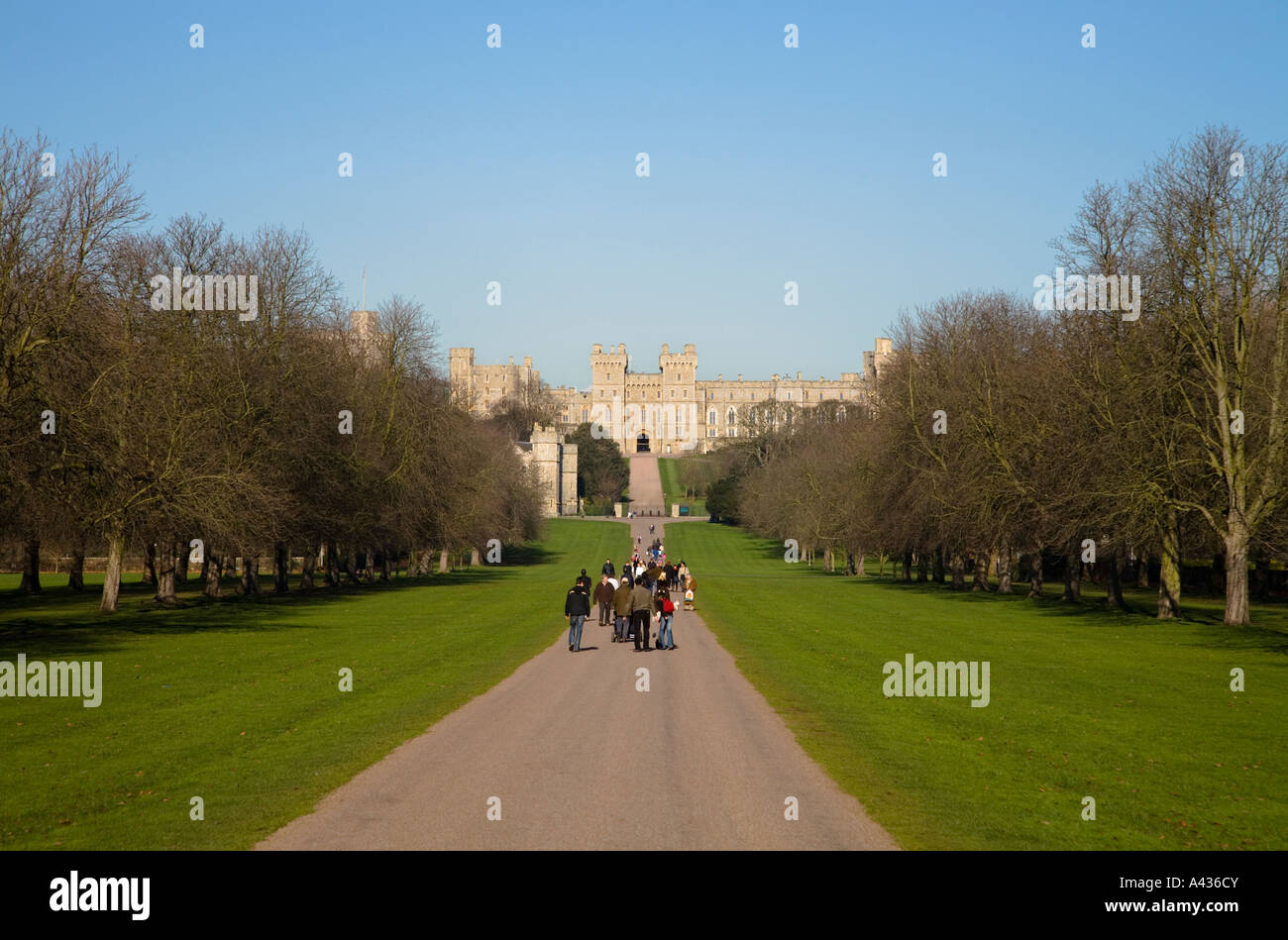 Windsor Castle, seen from 'The Long Walk', Windsor Great Park. Berkshire UK Stock Photo