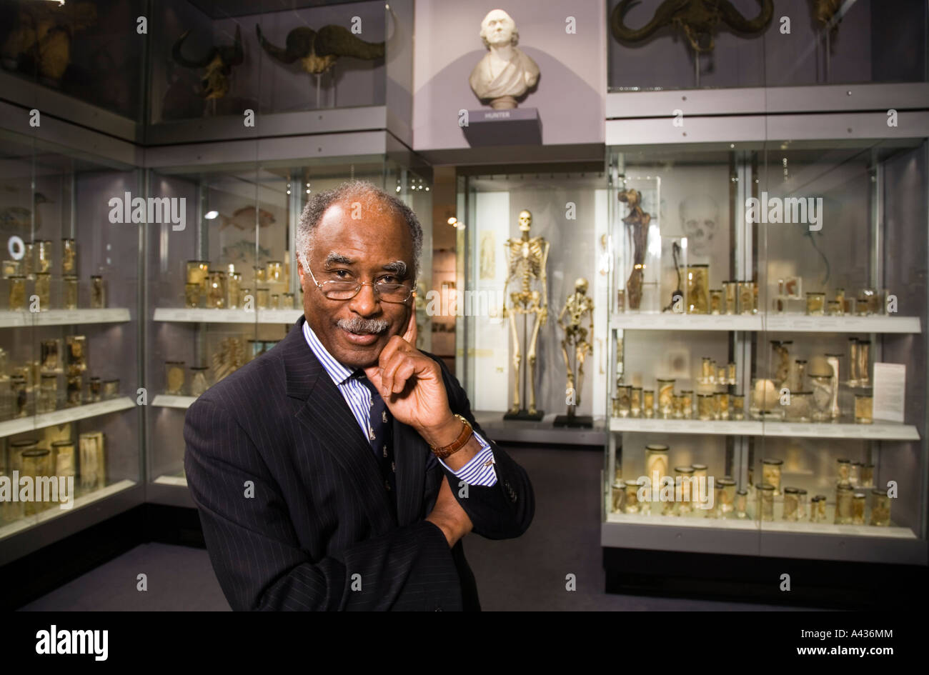 Lord Bernard Ribeiro, former President of The Royal College of Surgeons pictured in the Crystal Gallery of the Hunterian museum. Stock Photo