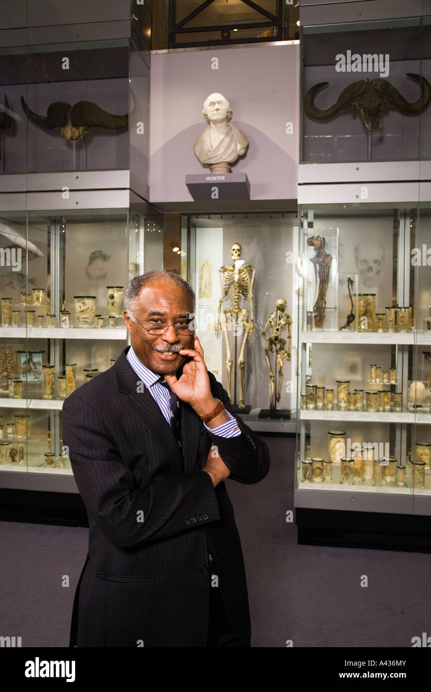 Lord Bernard Ribeiro, former President of The Royal College of Surgeons pictured in the Crystal Gallery of the Hunterian museum. Stock Photo