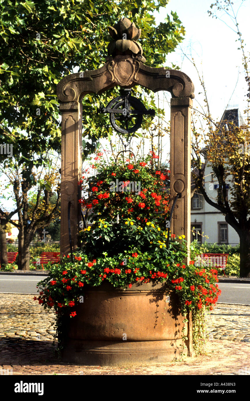 Turckheim Flowers France French Alsace Riesling wine Stock Photo - Alamy