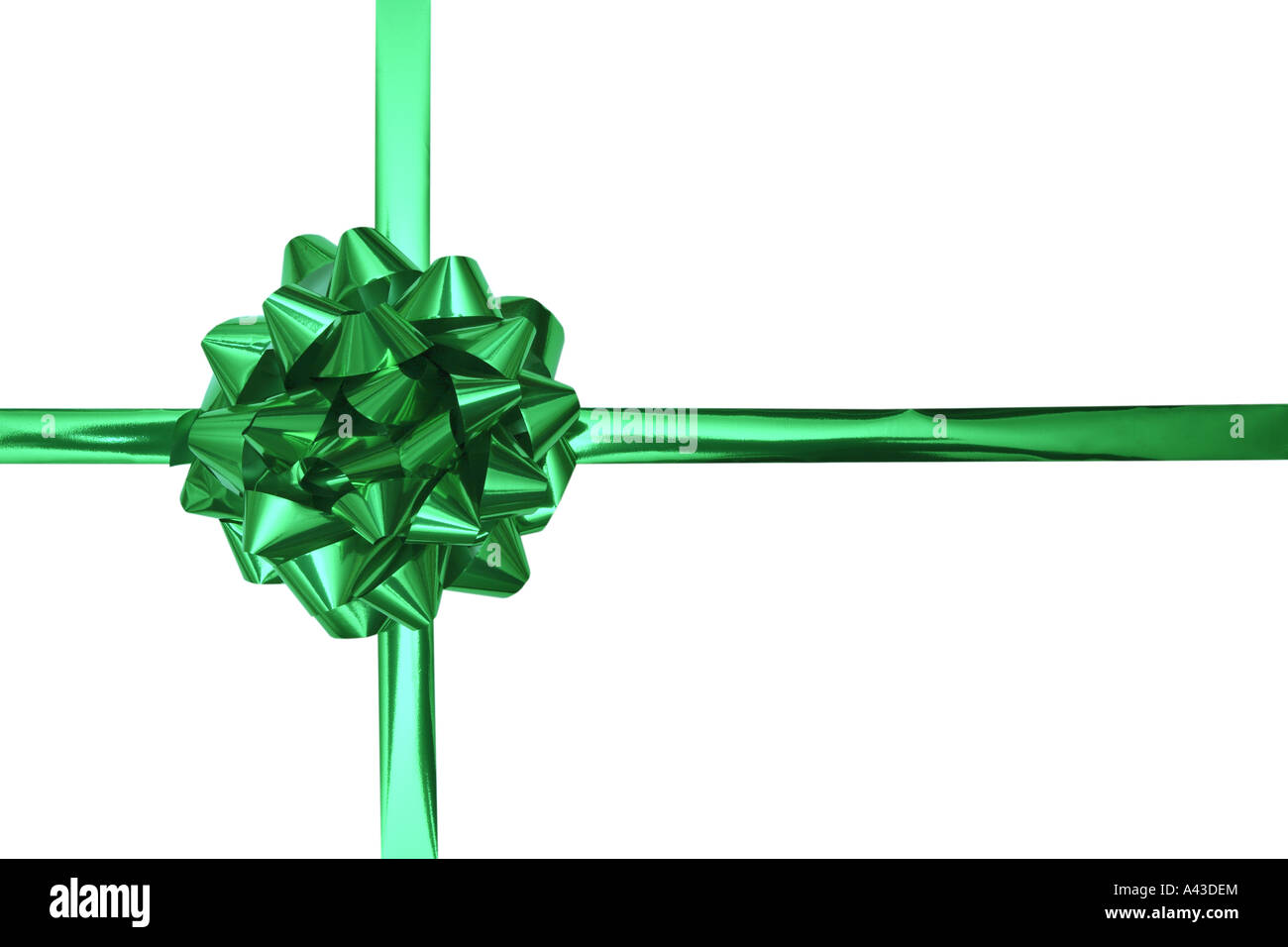 Green Ribbon and Bow cut out on white background Stock Photo