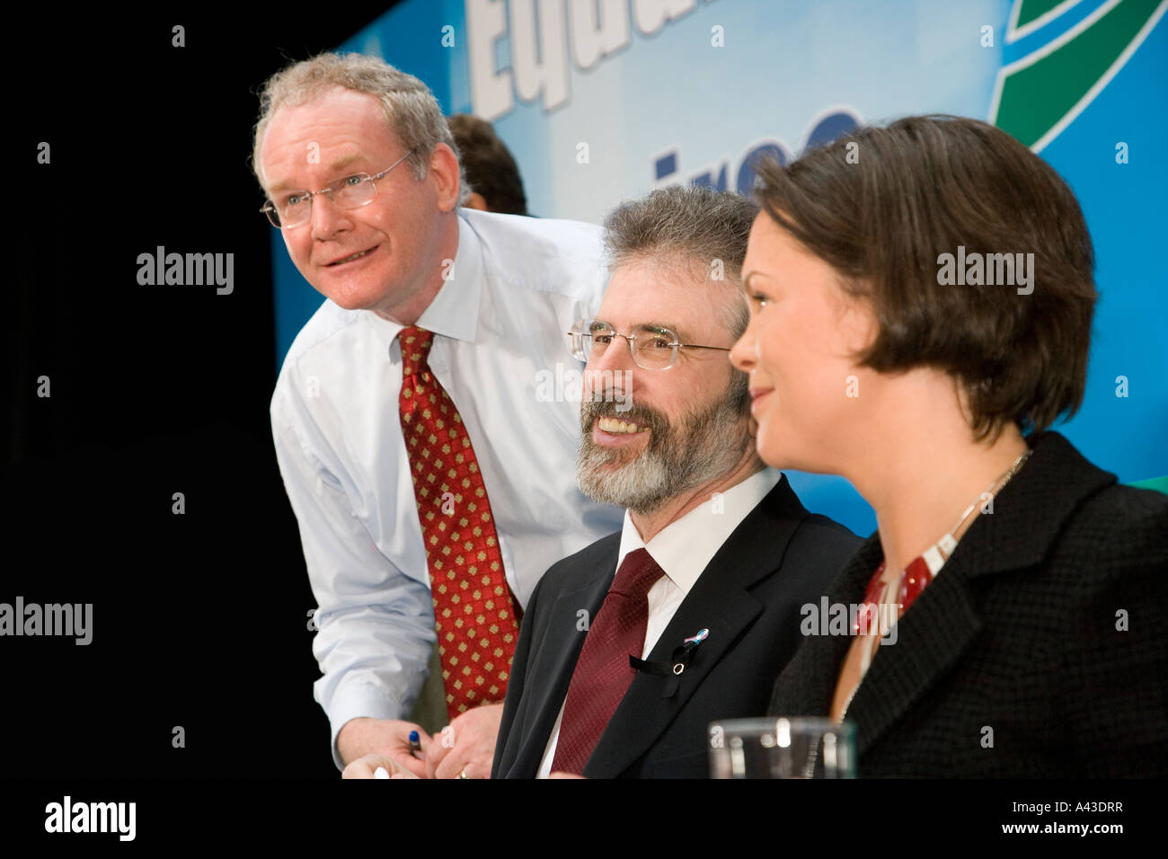 Martin McGuinness Gerry Adams and Mary Lou McDonald of the Sinn Fein Political party at their Ard Fheis in Dublin 2007 Stock Photo