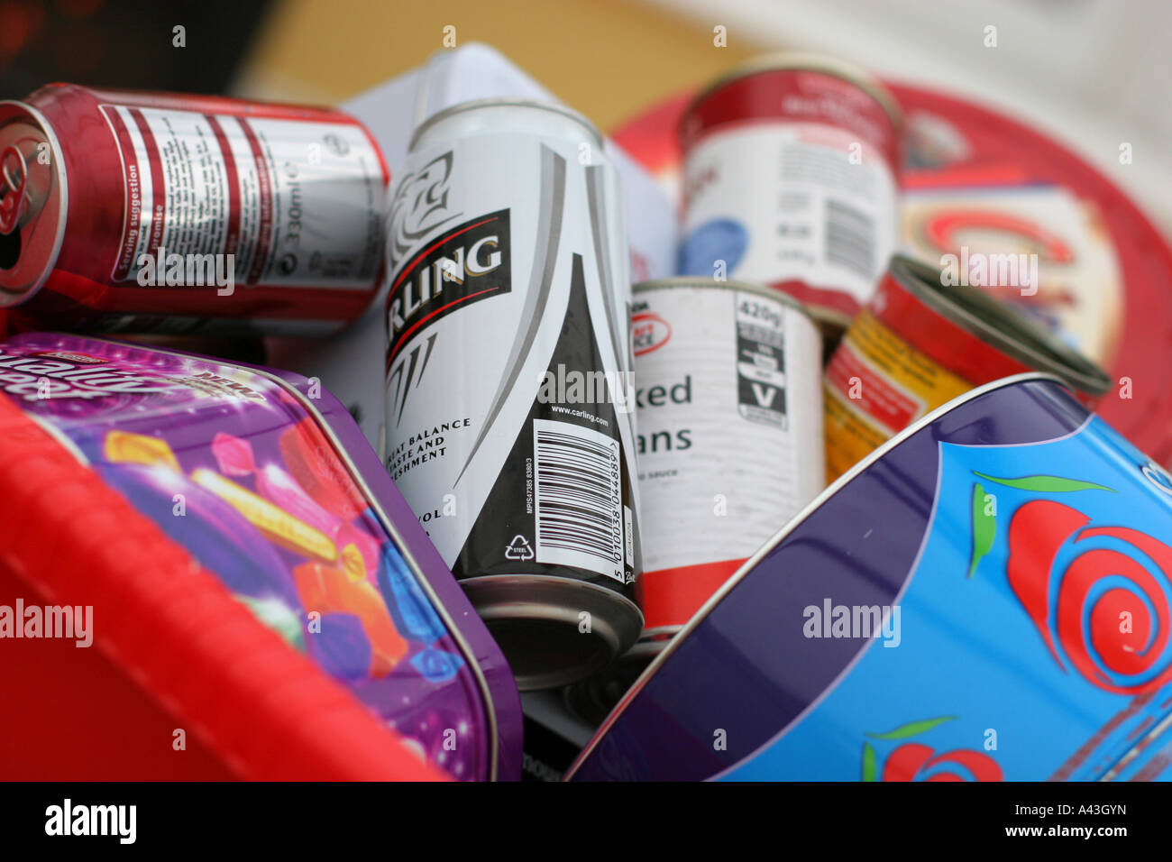 Assorted metal steel can tin aluminium recyclable waste packaging