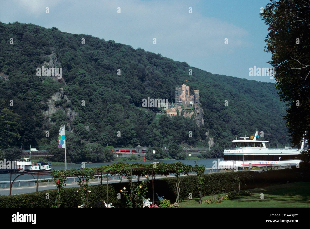 Rheinstein Castle on the Rhine River. North of Bingen in the Rhine Valley, Germany Stock Photo