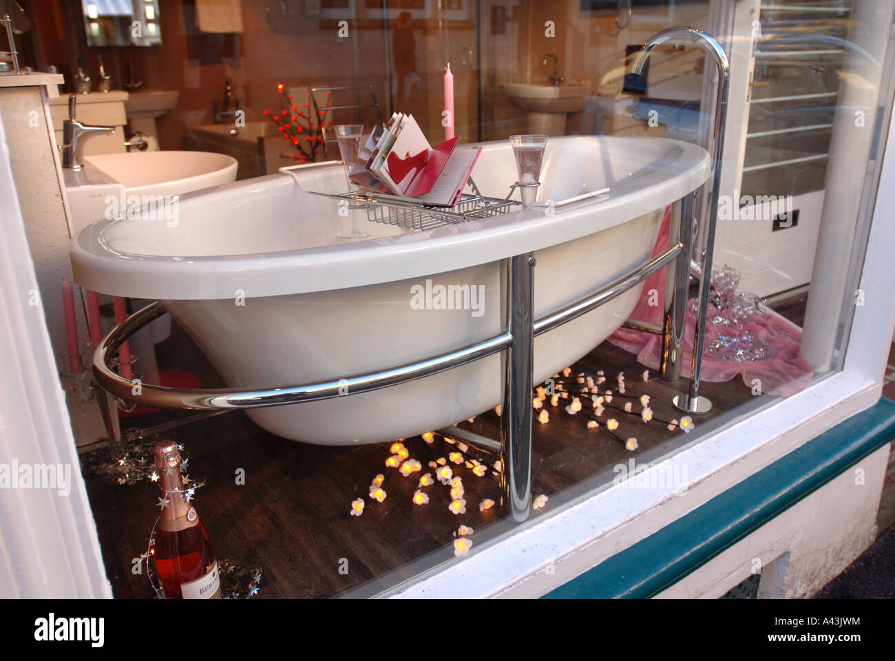 A Luxury Bath In The Window Of A Small Independently Owned Bathroom Stock Photo Alamy