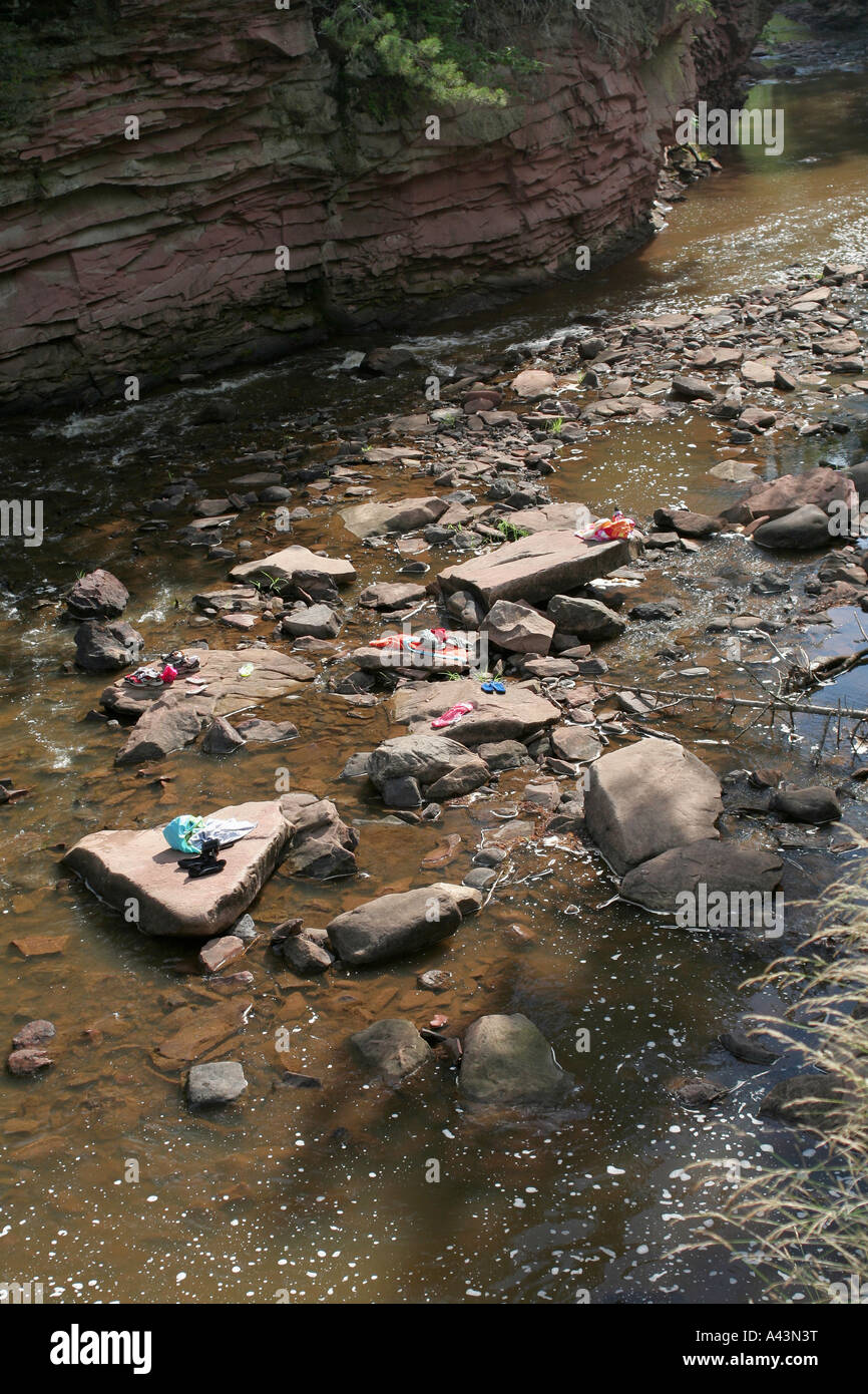 Swimmers Clothing on Rocks Below Amnicon Falls Stock Photo - Alamy