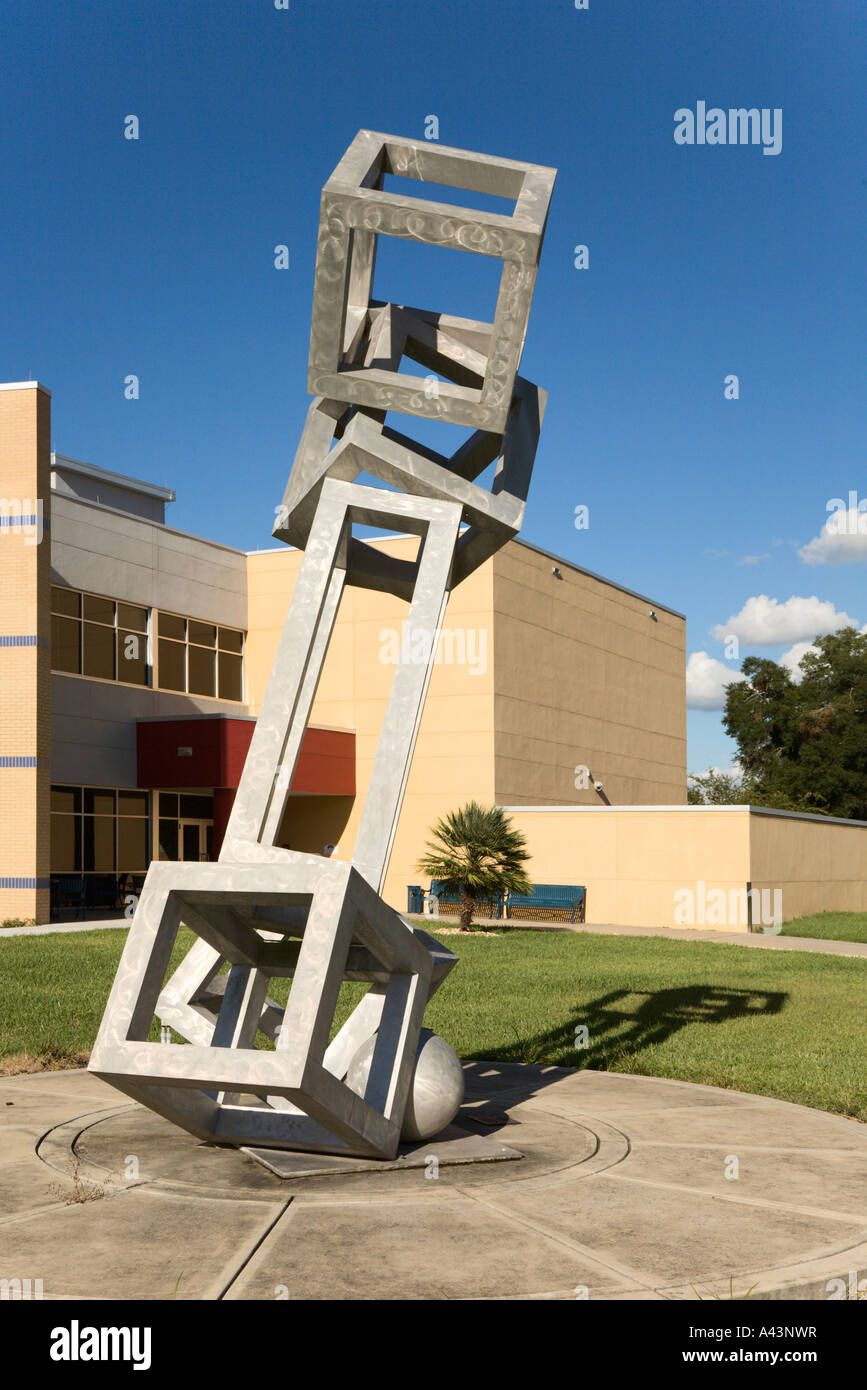 Stainless steel art sculpture at Central Florida Community College in Ocala, Florida, USA Stock Photo