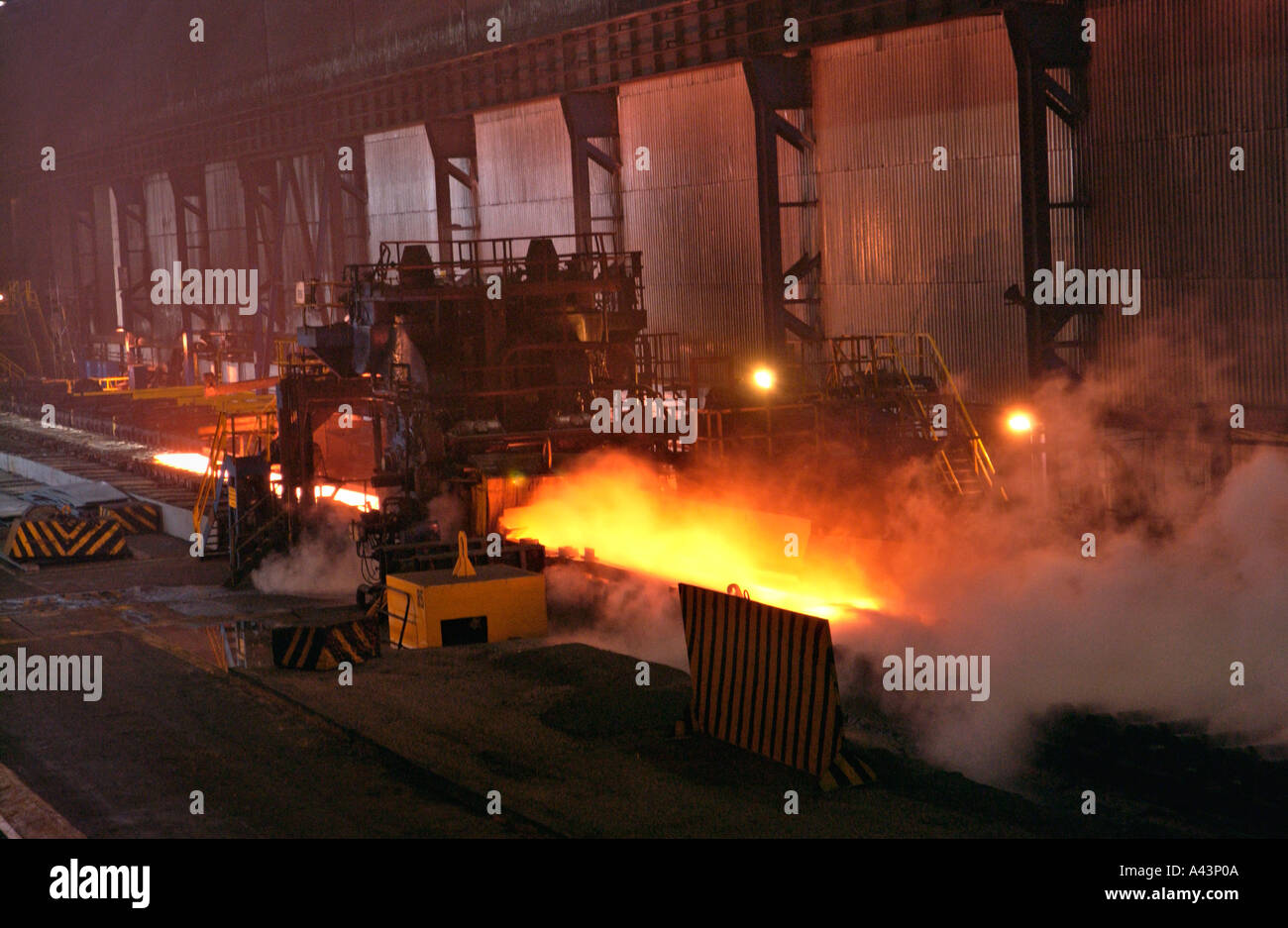 Steel slab being rolled on the Hot strip mill at Corus Llanwern