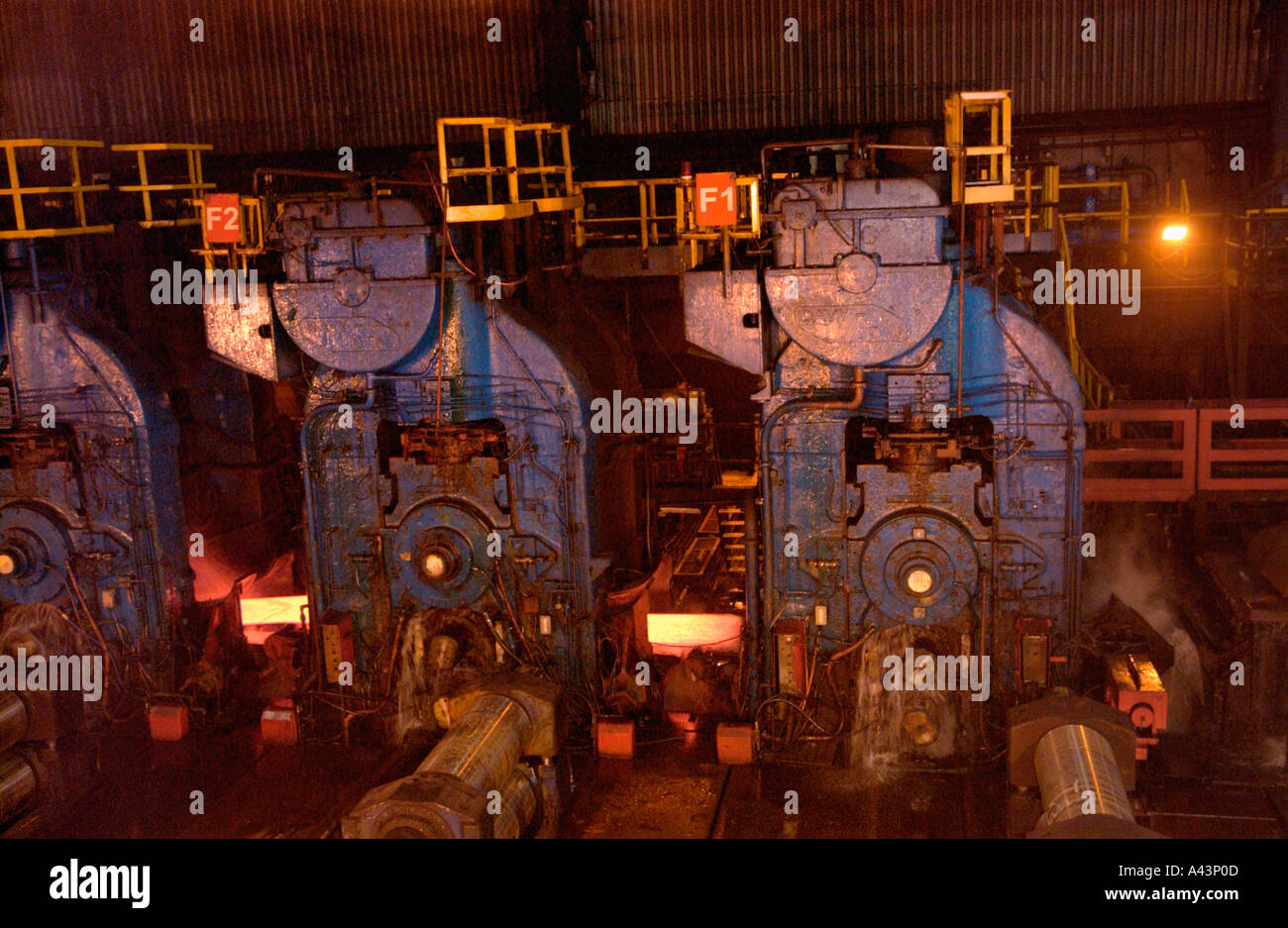 Steel slab being rolled on the Hot strip mill at Corus Llanwern