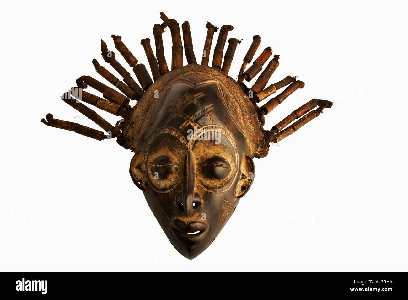 African mask from Cameroon used to celebrate harvest. Central Africa Stock Photo