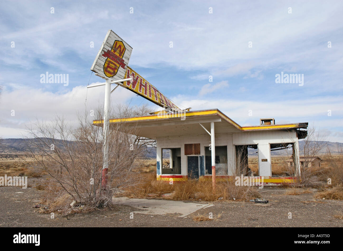Deserted Route 66 Whiting Brothers gas station in Eastern New Mexico